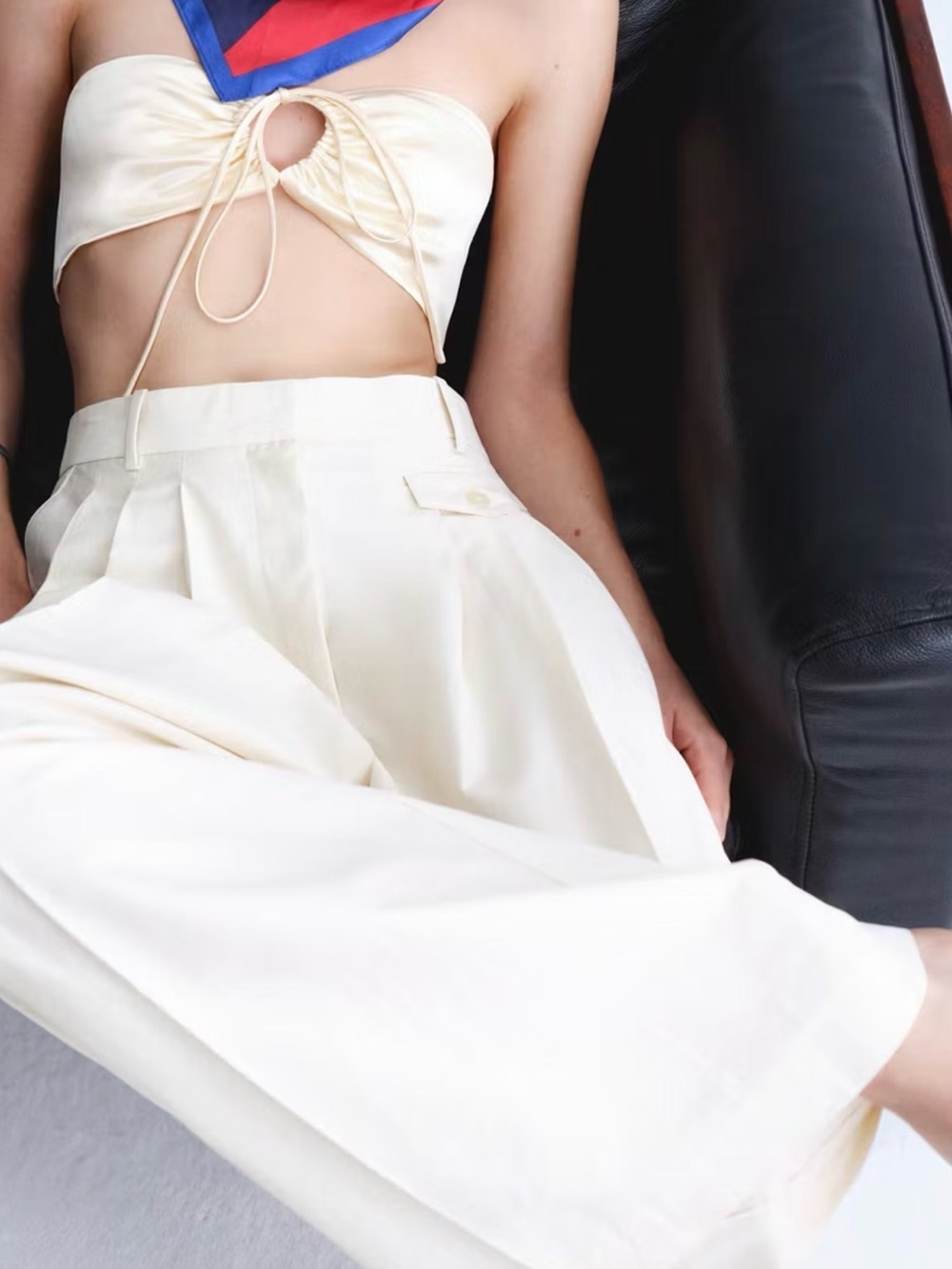 Mango Wide-Leg High-Waist Cream Trousers - Picture 5 of 9